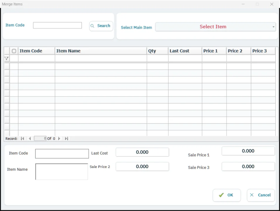 Merge items screen in FullScreen ERP
