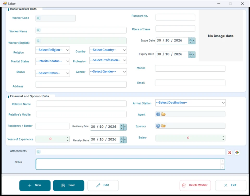 Worker details screen in FullScreen ERP